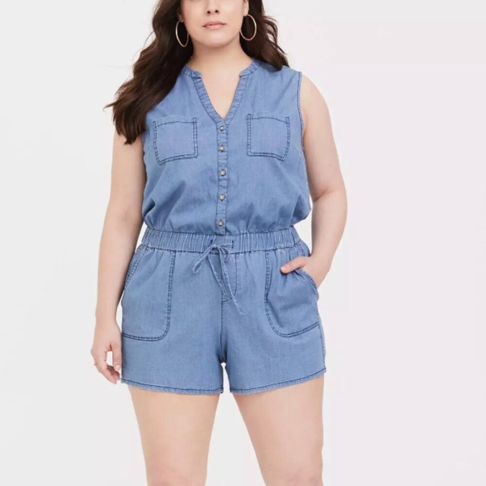 Torrid Denim First at Fit Draw String Romper Size 3